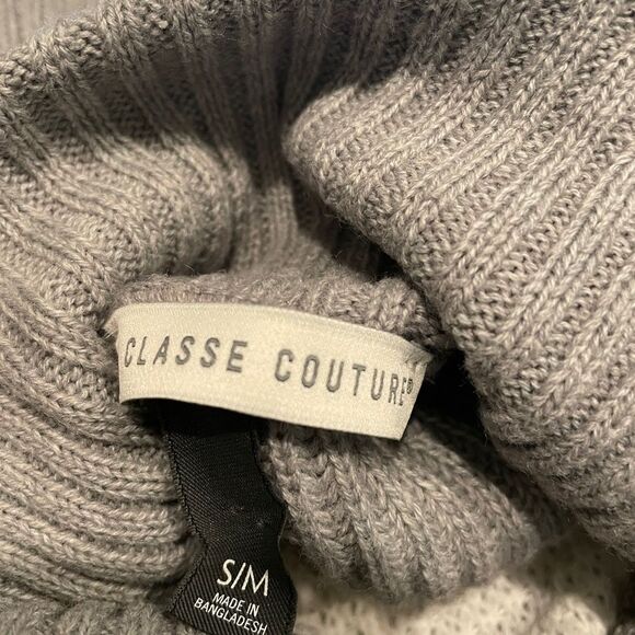 New La Classe Couture Oversized Poncho Waffle Sweater Cowl Neck Gray White S/M - Picture 5 of 6